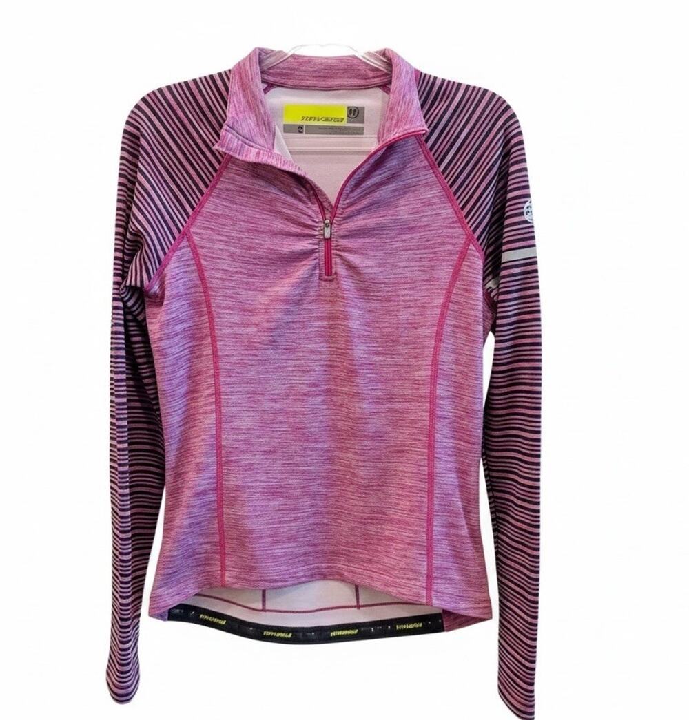 Novara Womens 1/4 Zip Pulover Sz Small Cycling Purple Black Striped Long Sleeve